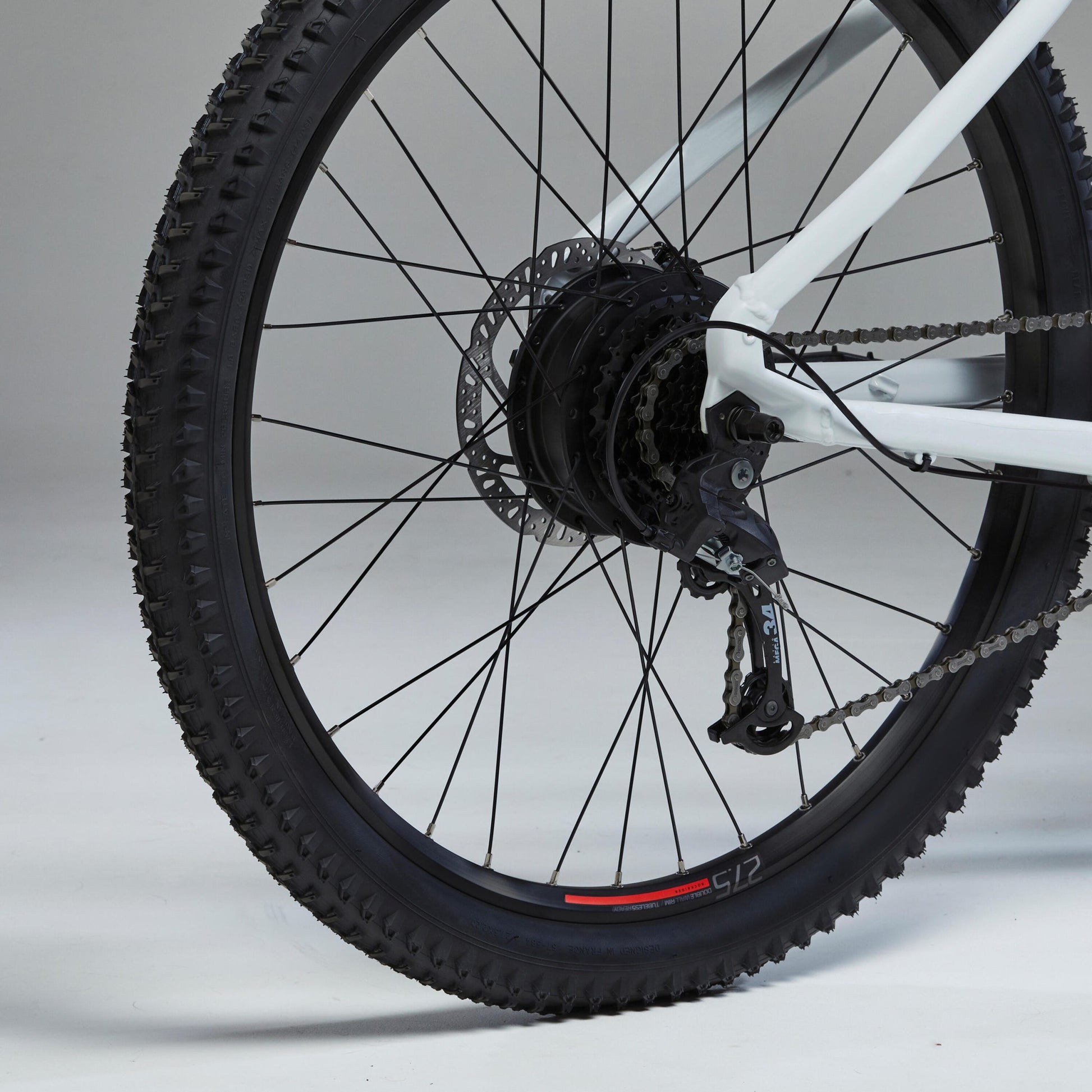 bicicleta eléctrica de montaña Rockrider E-ST 100 Blanco/Rojo 27,5″ con batería de 380 Wh